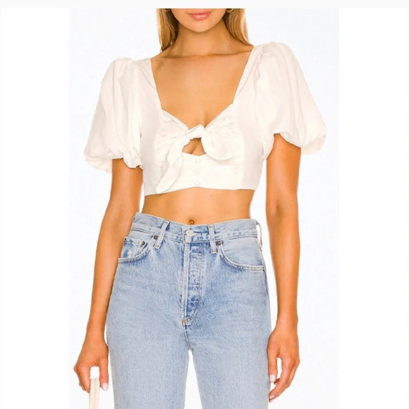 NEW FOR LOVE & LEMONS jessie cutout cropped top in white - Picture 1 of 8